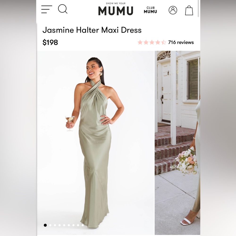Show Me Your Mumu Jasmine Halter Maxi Dress Moss Green Luxe Satin